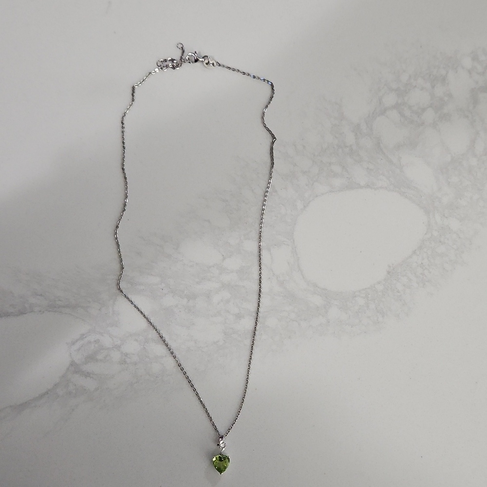 Heart Shaped Peridot Birthstone Necklace With Small Diamond